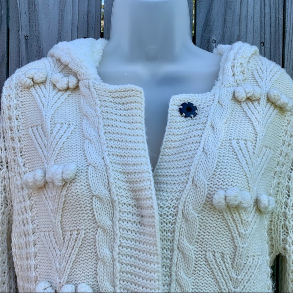 MM COUTURE Cream Cable Knit Faux Fur Lined Hooded sweater Cardigan Jacket - Picture 5 of 13